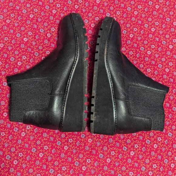 Eileen Fisher Chelsea Wedge Washed Leather Platform Lug Boot Chunky 7.5 - Picture 3 of 11